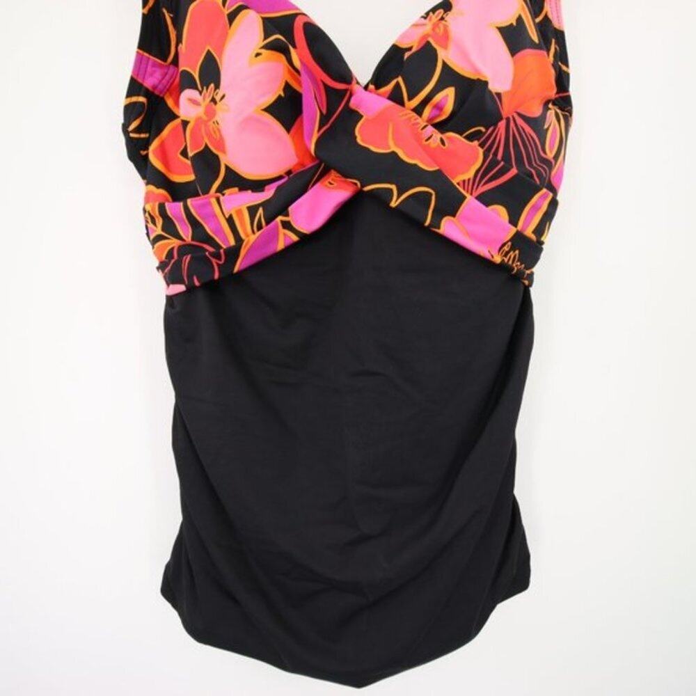 Lands End Black Pink Floral Criss Cross Twist Swim Tankini Top Size 4 D NWOT - Picture 3 of 8
